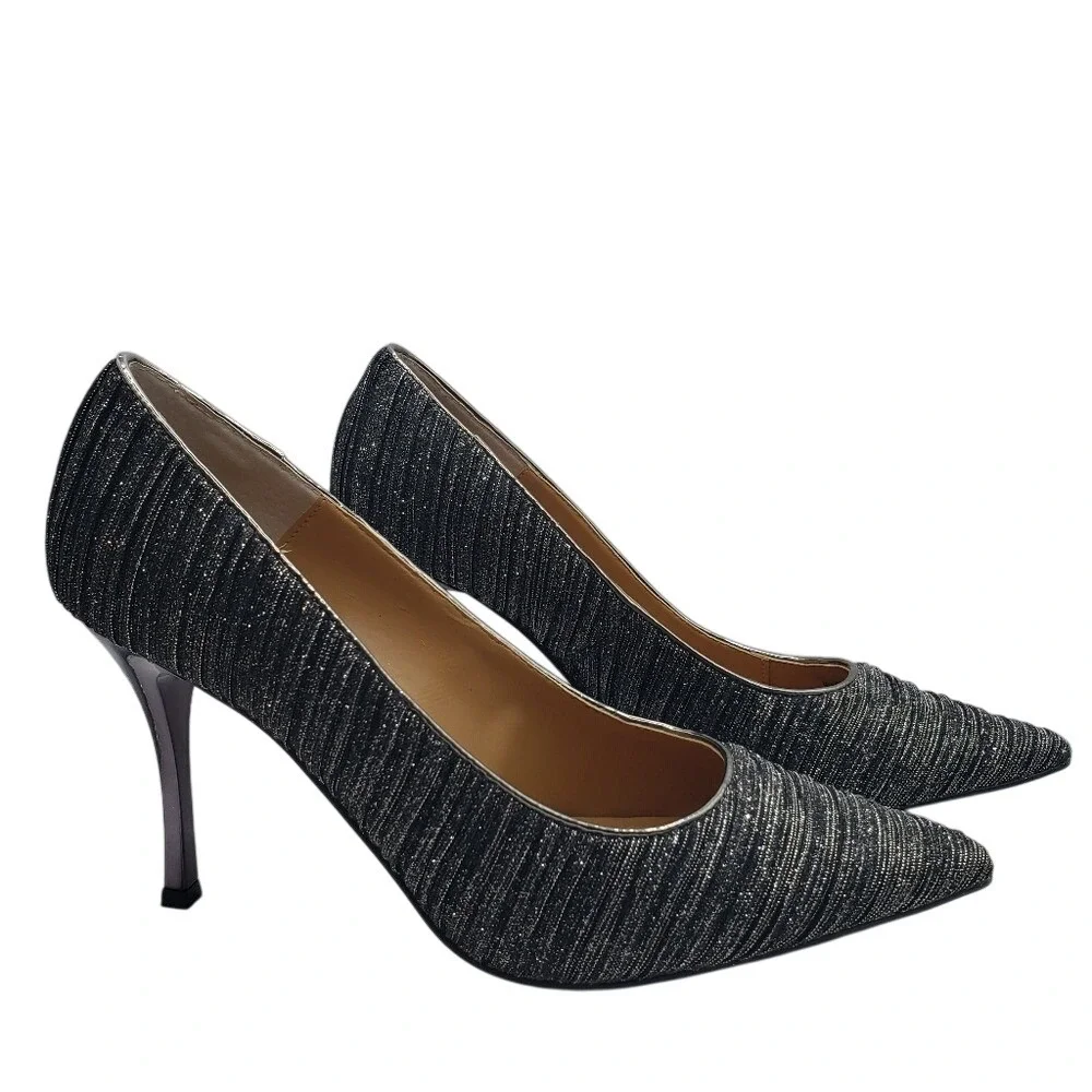 J Renee Pewter Glitter Pointed Stiletto Heel Dress Pumps Womens Shoes Size 8.5‎